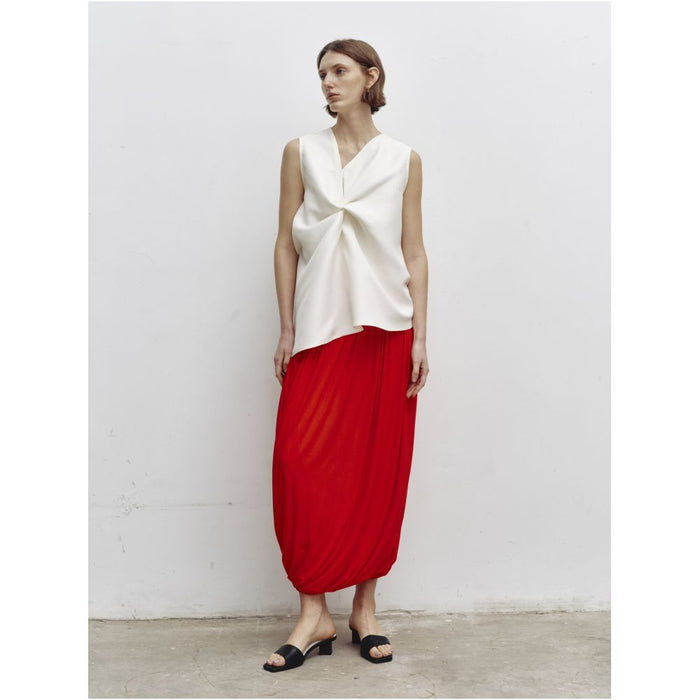 Serrer Off white asymmetrical V neck knot sleeveless top image 3