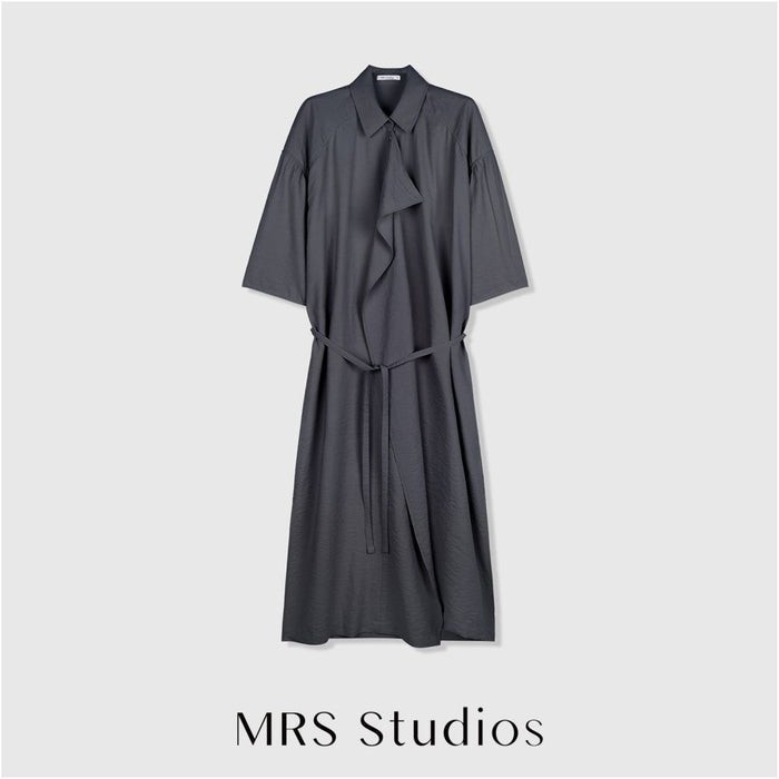 ASAYA6282 – Draped Silk Shirt Dress 🖤🌫️