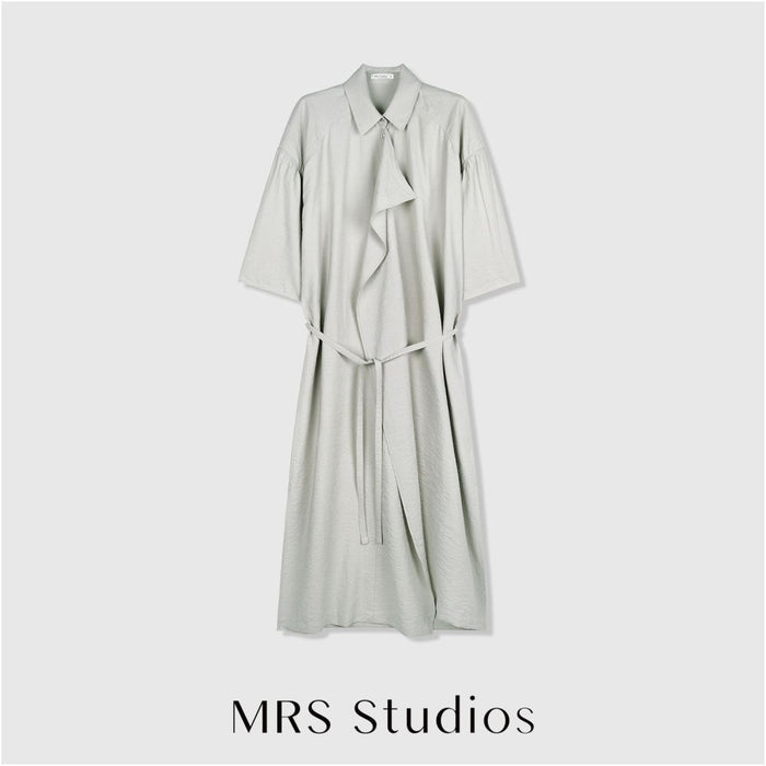 ASAYA6282 – Draped Silk Shirt Dress 🖤🌫️