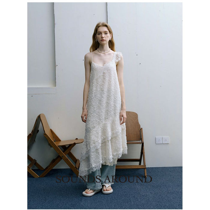 ASAYA6286 – Whisper Lace Asym Midi Dress 🤍🖤