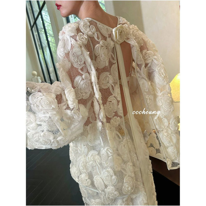 happy Yi Xi 5 16 French Resort Style 3D Embroidered Rose Design Reversible Sunscreen Set image 2