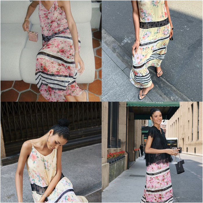Bettychow Pink Leopard Print Floral Slip Dress Lace Maxi Dress with Vintage Floral Print Patchwork image 0