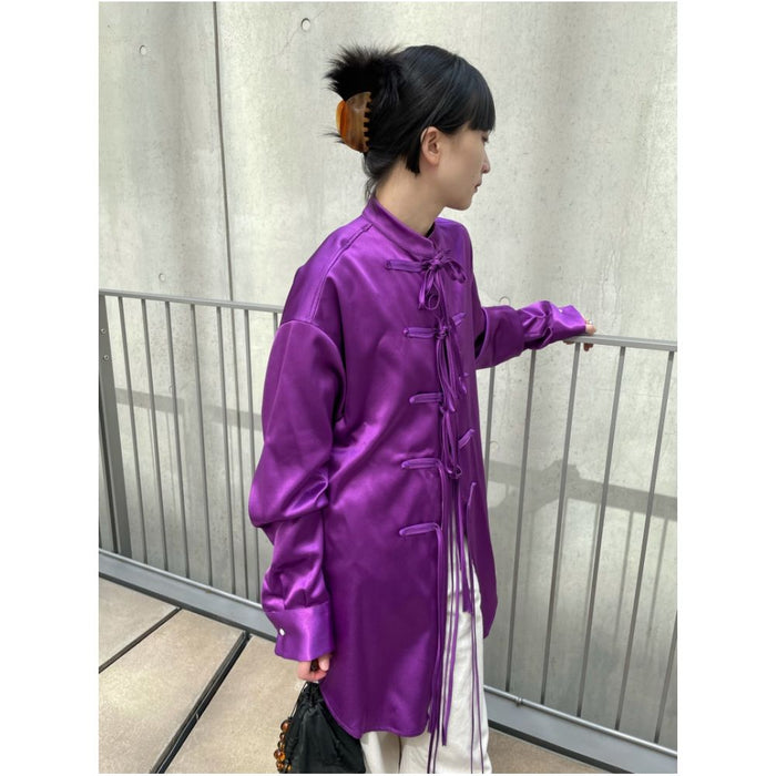Ilikeiitsomuchban satin drape purple new Chinese style stand up collar shirt loose fit image 1