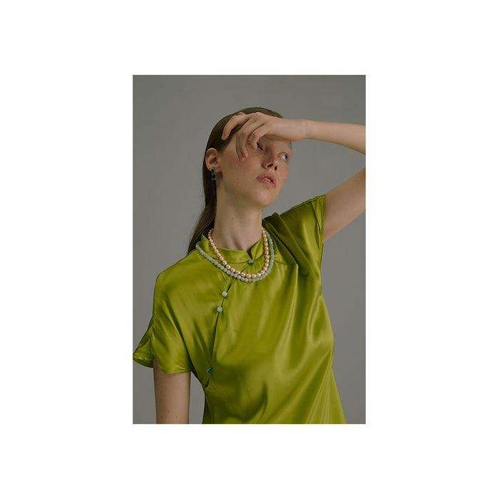 NEANT 2018 AW Series 1 100 Mulberry Silk Green Jade Improved Chinese Waist less Cheongsam image 0