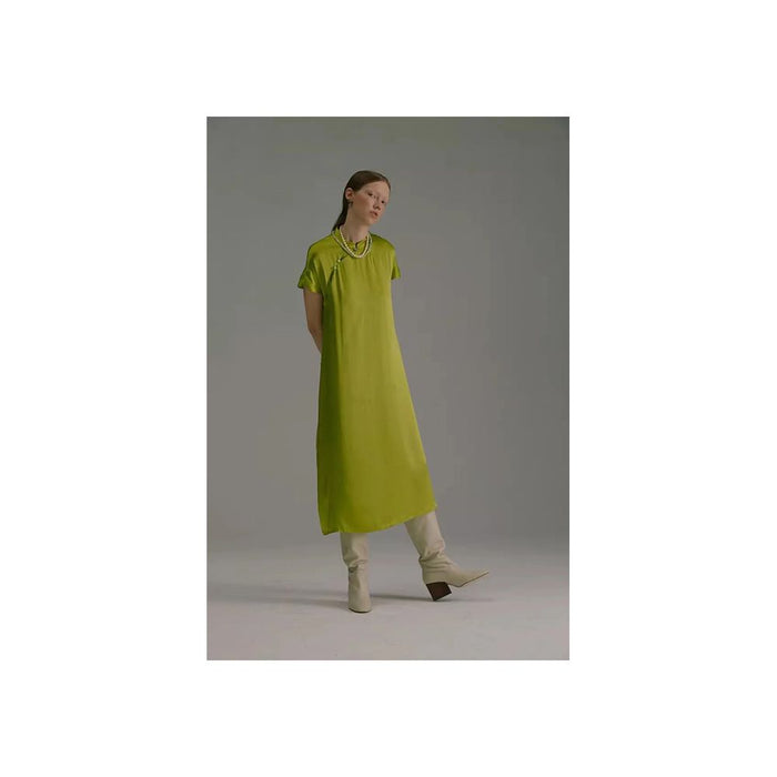 NEANT 2018 AW Series 1 100 Mulberry Silk Green Jade Improved Chinese Waist less Cheongsam image 4