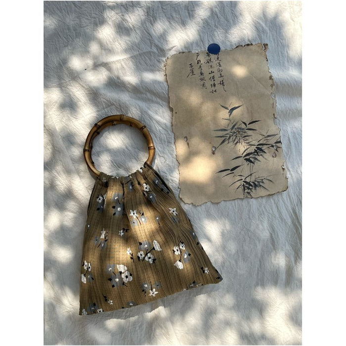 Blue Cottage Peach Latte Chinese Fold Texture Retro Style Natural Bamboo Knot Tote Bag image 5