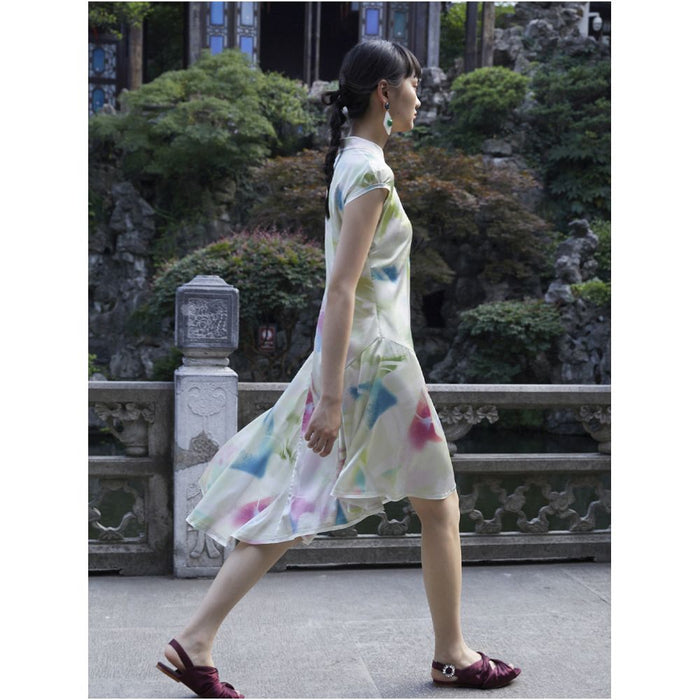 PaleBlueDot Summer Fashionable Blended Pattern Lotus Leaf Edge Improved Chinese Cheongsam Dress image 4