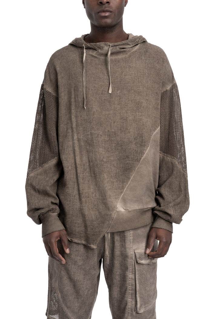 La Haine Inside Us | SS26 - Asymmetric hooded contrast sweater, Fango M1271
