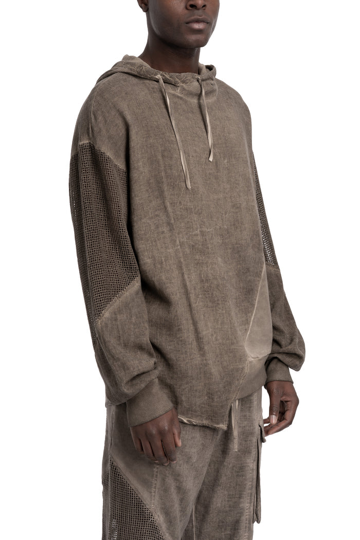 La Haine Inside Us | SS26 - Asymmetric hooded contrast sweater, Fango M1271