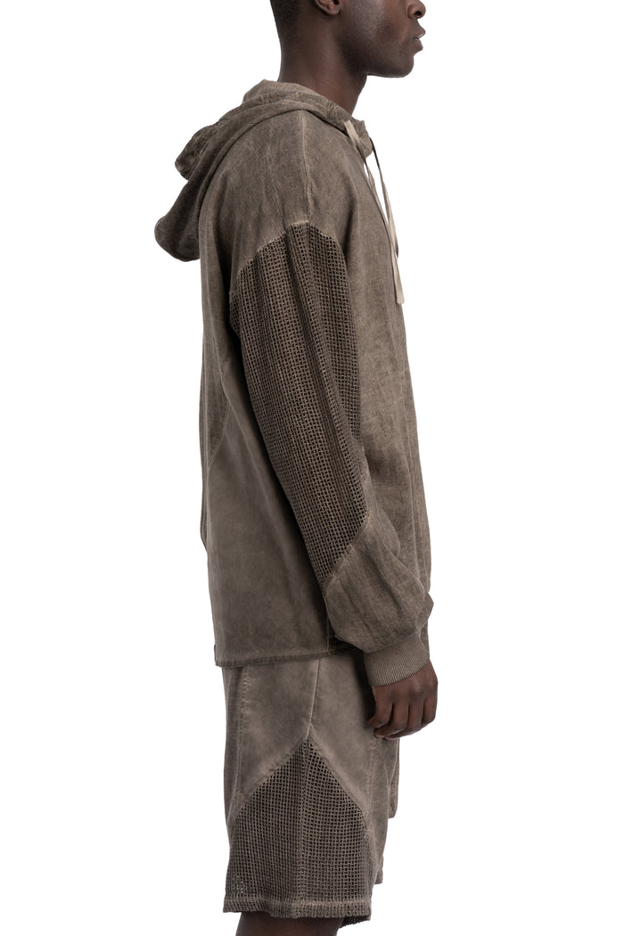 La Haine Inside Us | SS26 - Asymmetric hooded contrast sweater, Fango M1271