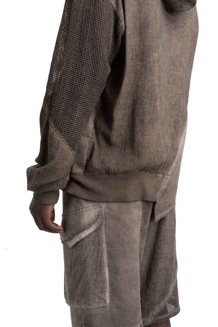 La Haine Inside Us | SS26 - Asymmetric hooded contrast sweater, Fango M1271