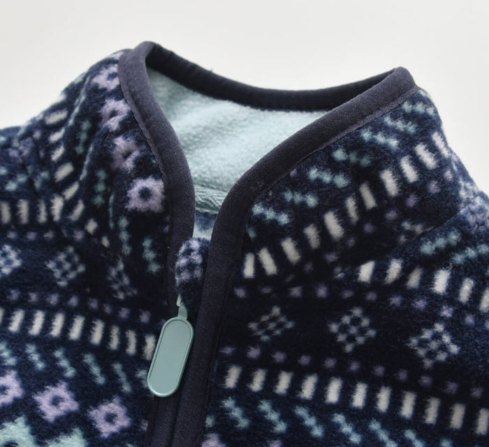 Baby Polar Fleece Jacket Navy Blue Striped | Baby Stand Collar Jacket