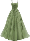 Ball Gown Prom Dress 2023 Spaghetti Straps Boat Neck Crisscross Back Tulle with Appliques