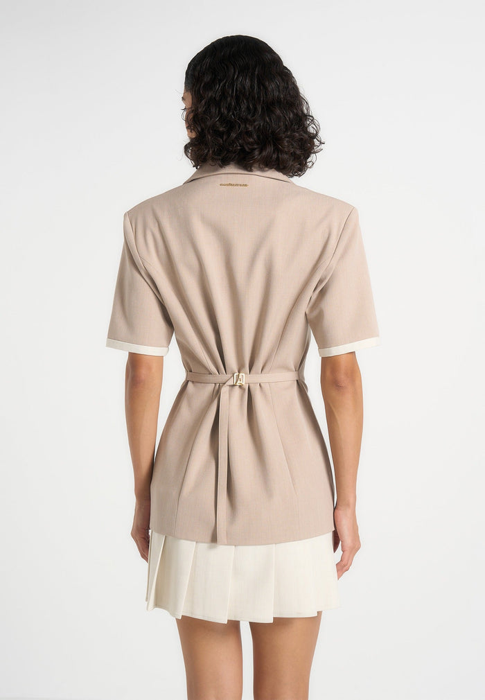 baya-tailored-cinch-waist-pleated-blazer-dress-beige