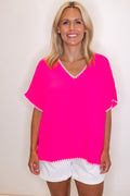 women's hot pink white trim casual cute top