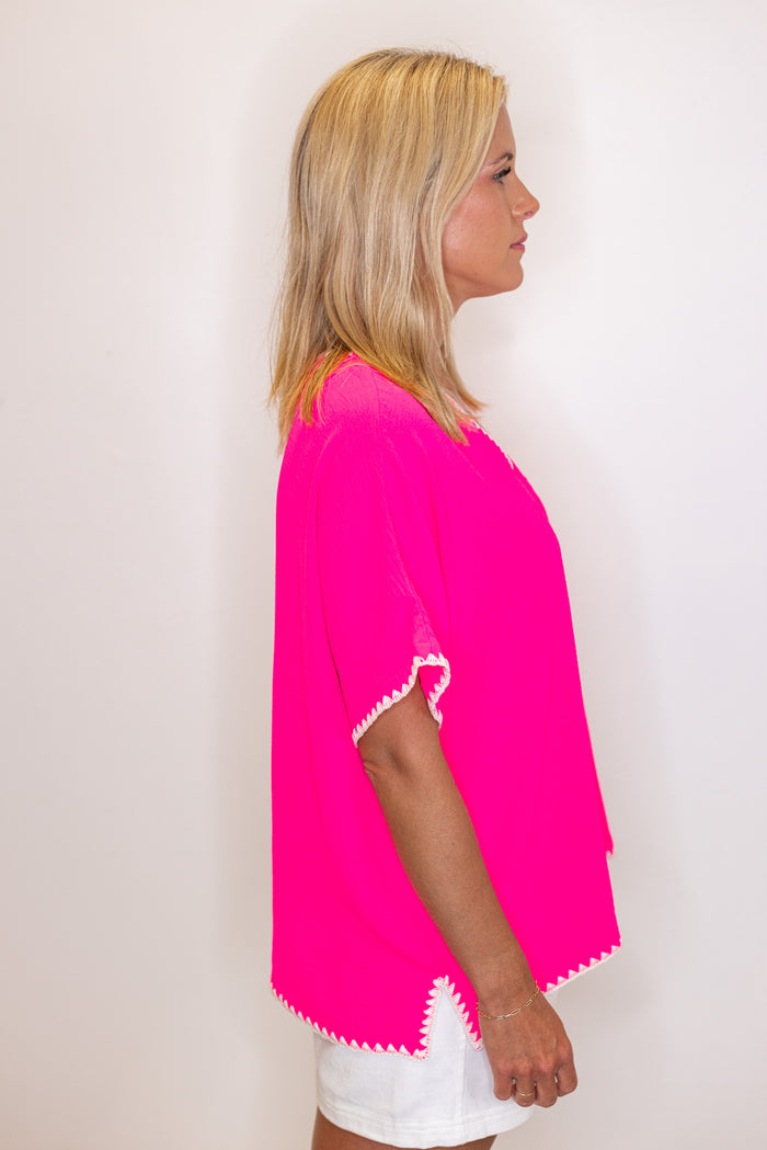 women's pink white trim casual cute top
