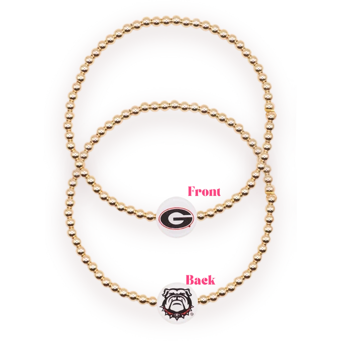 Beaded Blondes Gold beaded bracelet with Georgia bulldogs logos charms