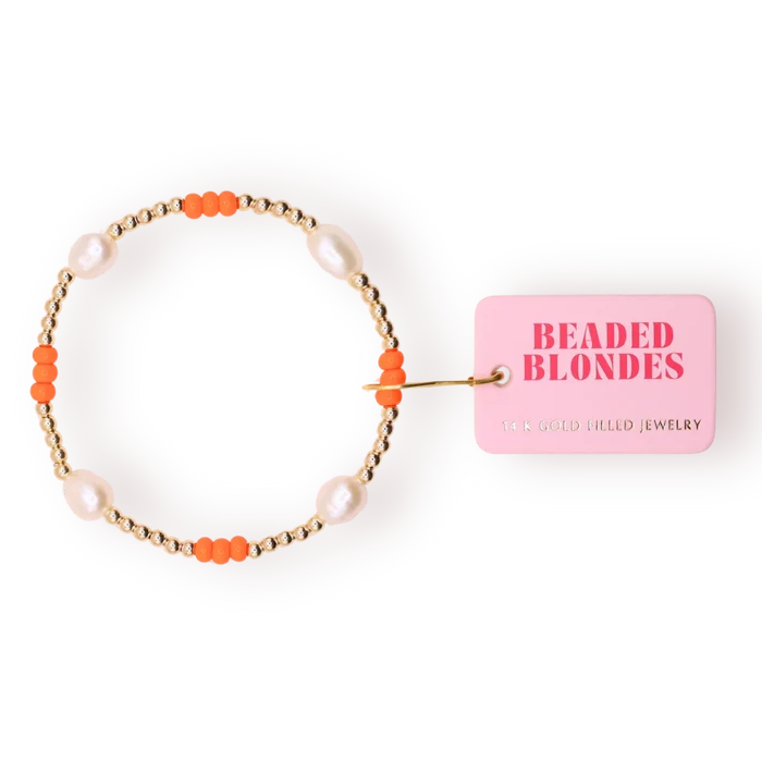 Beaded Blondes orange and pearl beaded bracelets