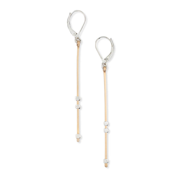 Beam Long Hammered Bar Gold & Silver Handmade Earrings STARS
