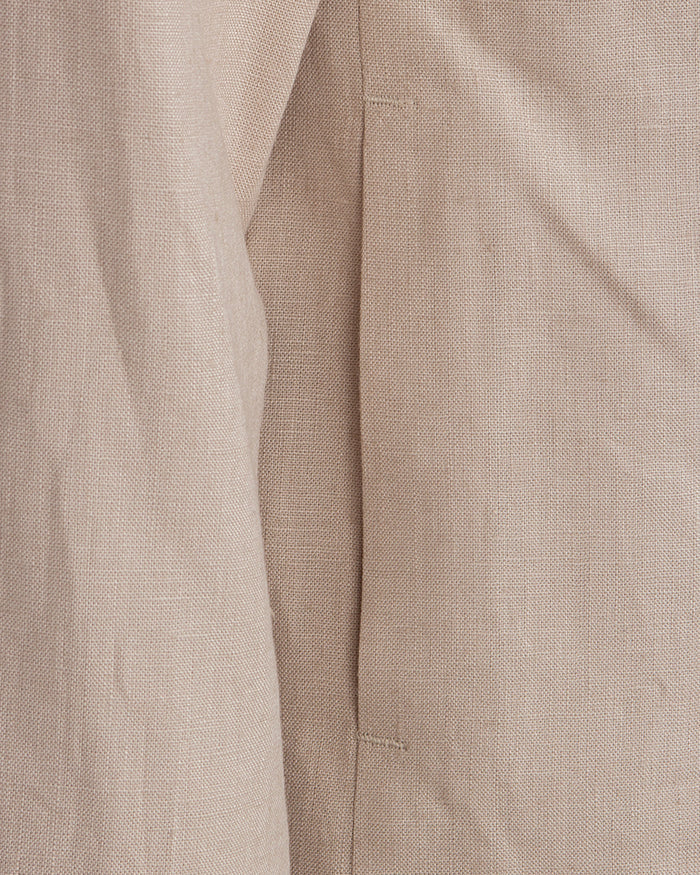 Beige Linen Utility Overshirt-Makrom