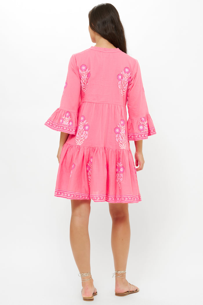 Bell Sleeve Tiered Mini- Raton Pink