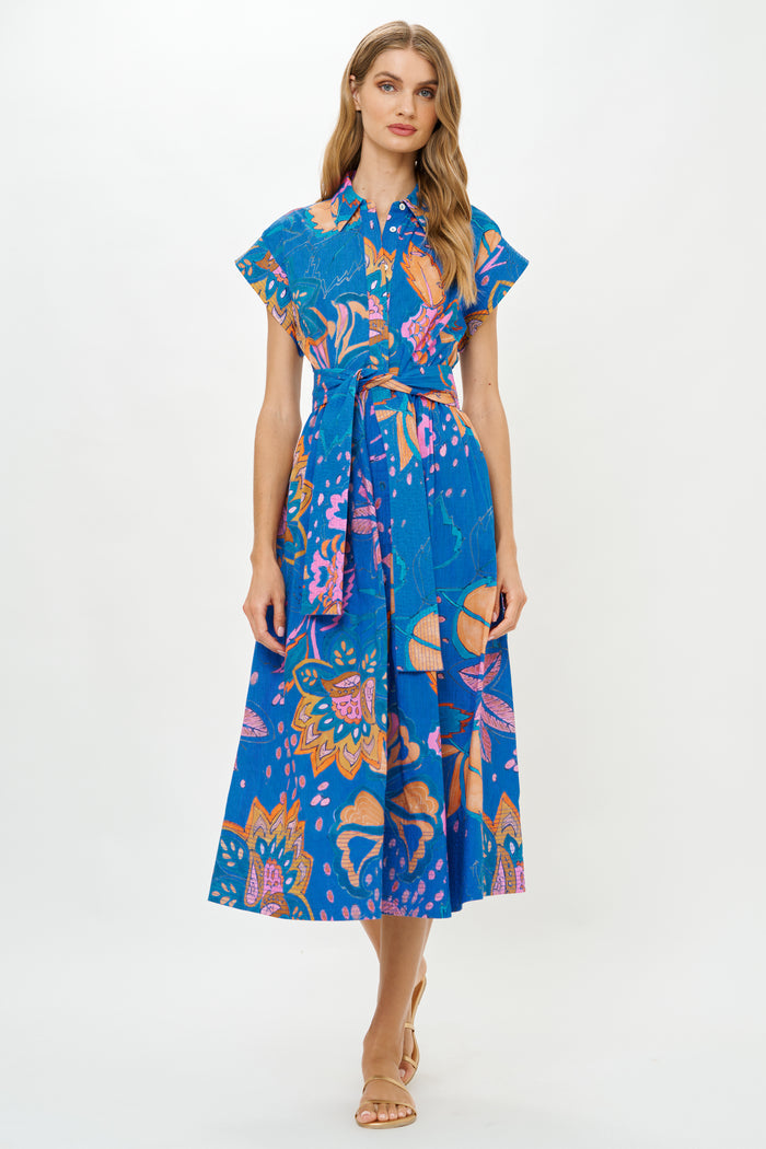 Belted Shirt Dress- Antico Blue