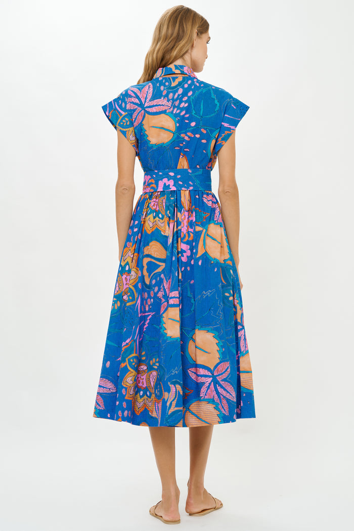Belted Shirt Dress- Antico Blue