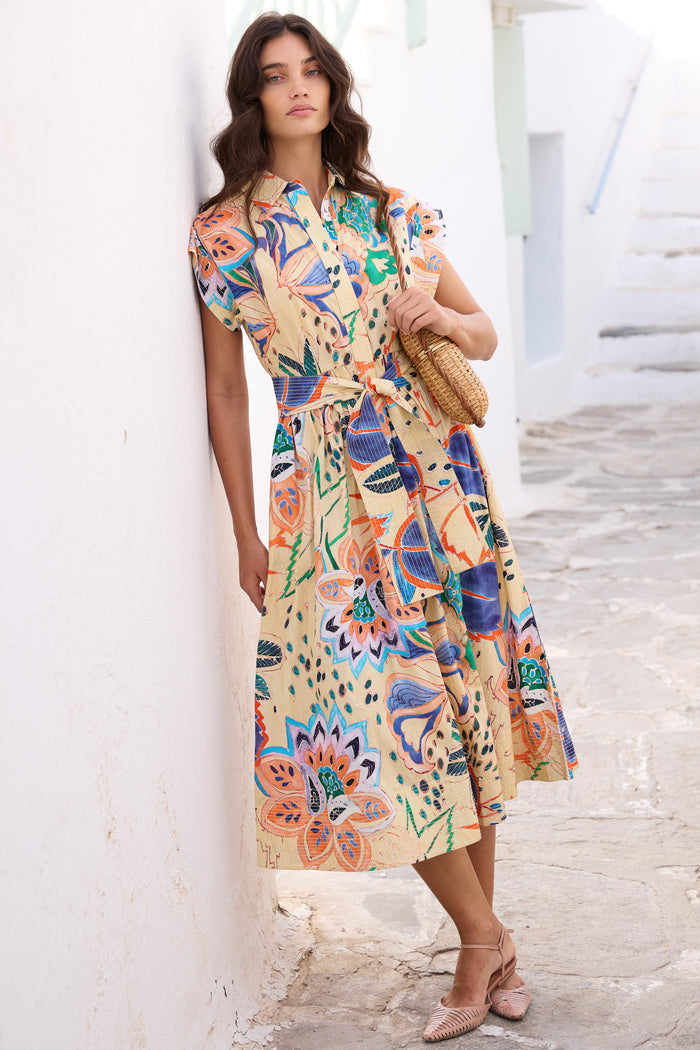 Belted Shirt Dress- Antico Cream