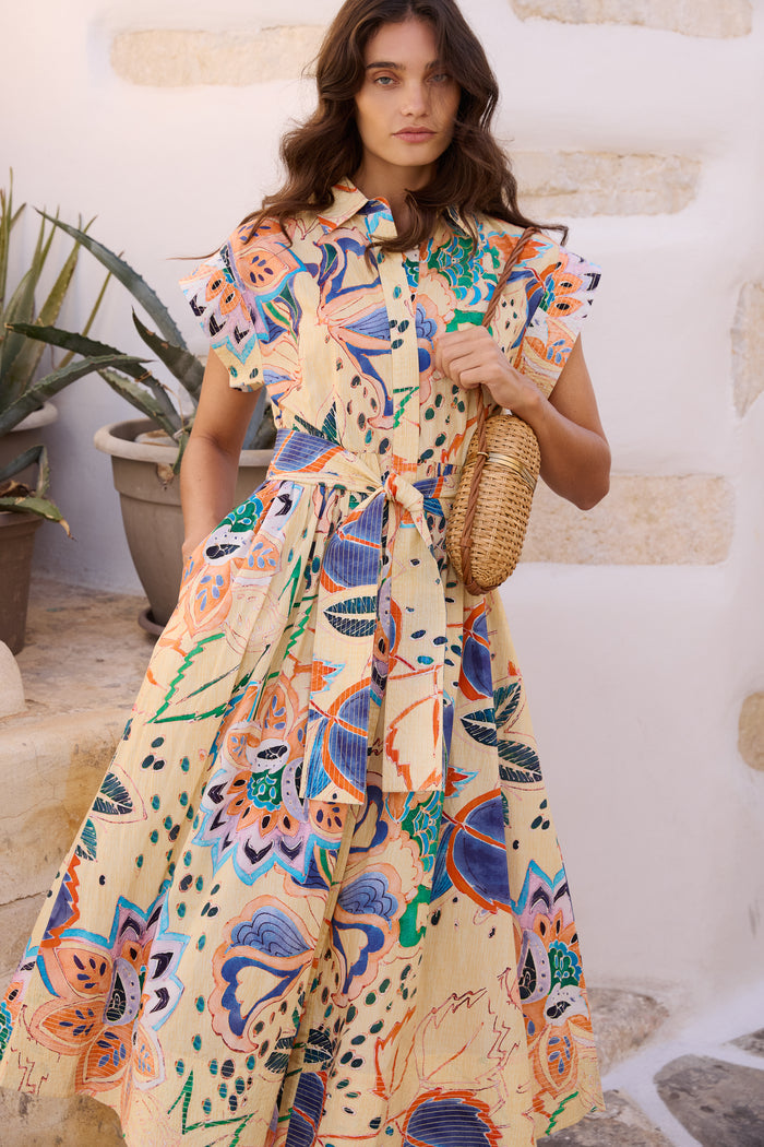 Belted Shirt Dress- Antico Cream