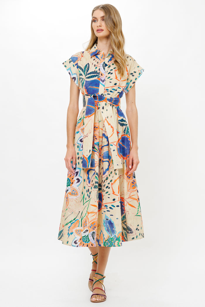 Belted Shirt Dress- Antico Cream