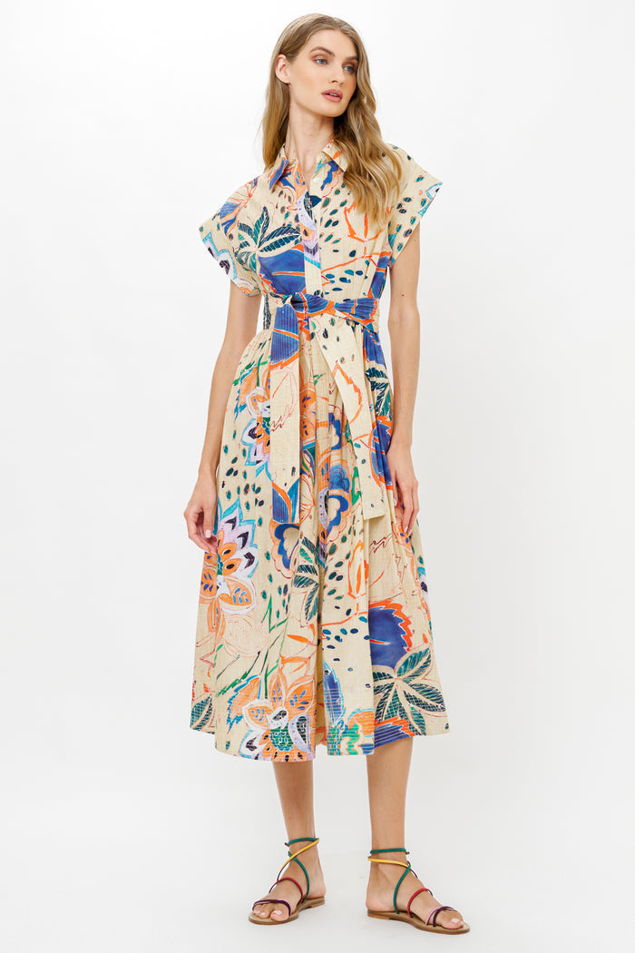 Belted Shirt Dress- Antico Cream