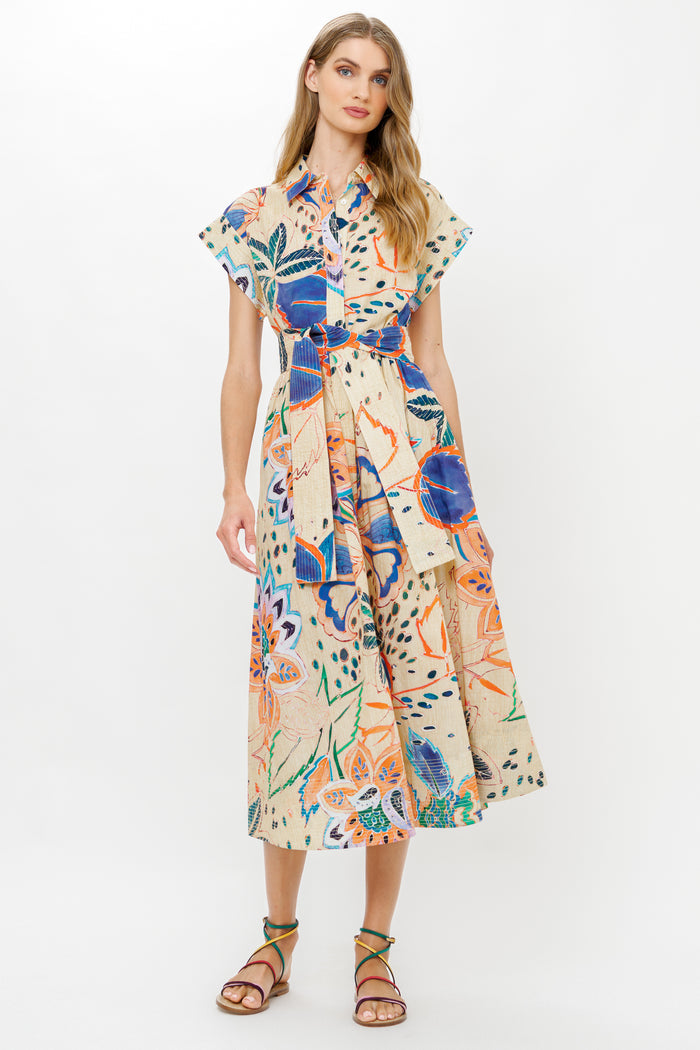 Belted Shirt Dress- Antico Cream