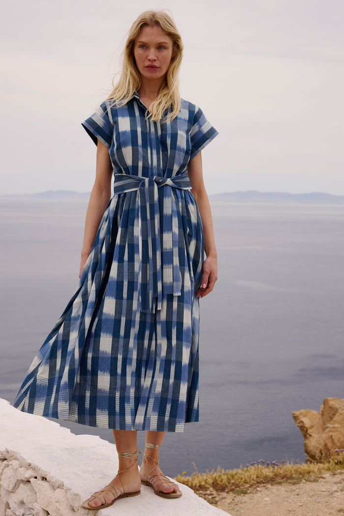 Belted Shirt Dress- Beckett Navy