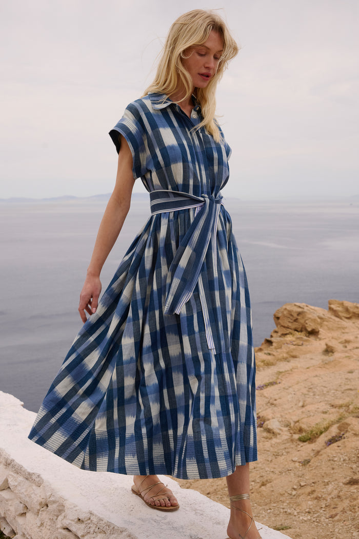 Belted Shirt Dress- Beckett Navy