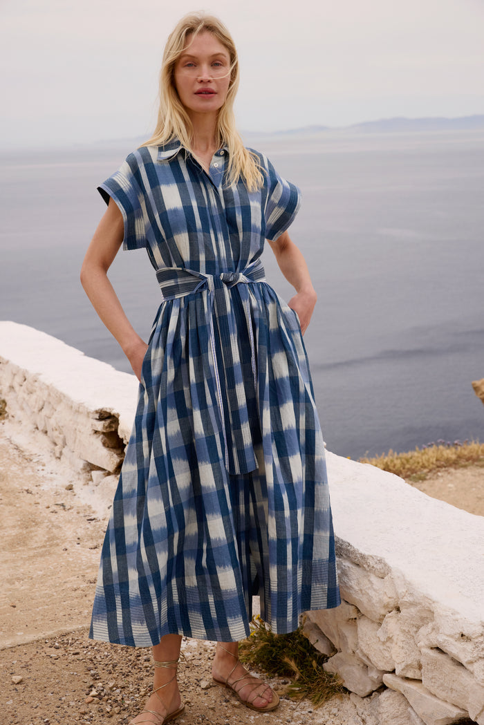 Belted Shirt Dress- Beckett Navy