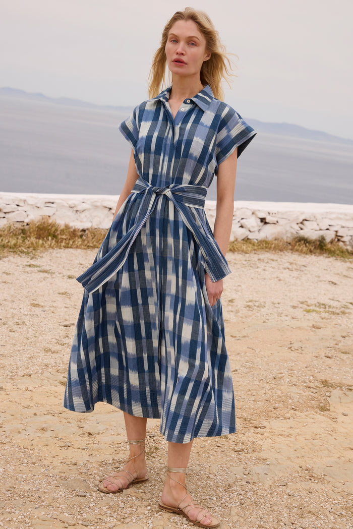 Belted Shirt Dress- Beckett Navy