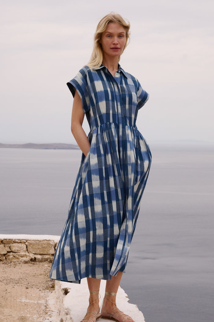 Belted Shirt Dress- Beckett Navy