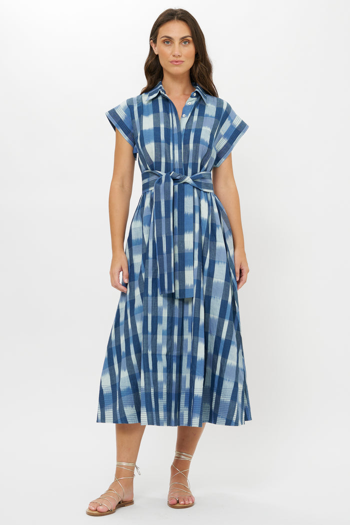 Belted Shirt Dress- Beckett Navy