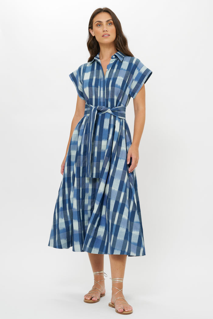 Belted Shirt Dress- Beckett Navy