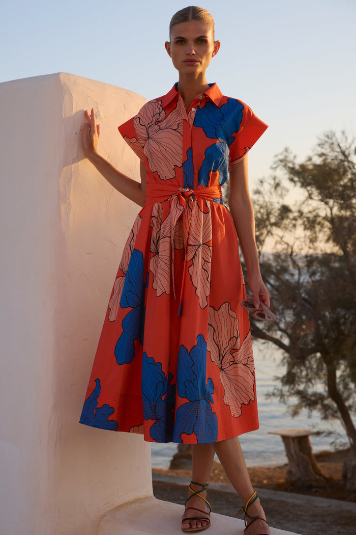 Belted Shirt Dress- Bora Bora Red
