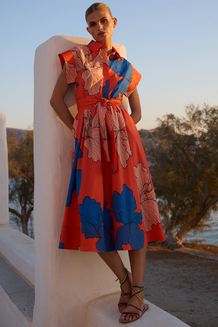 Belted Shirt Dress- Bora Bora Red