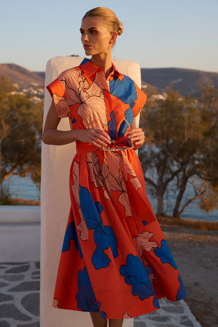 Belted Shirt Dress- Bora Bora Red