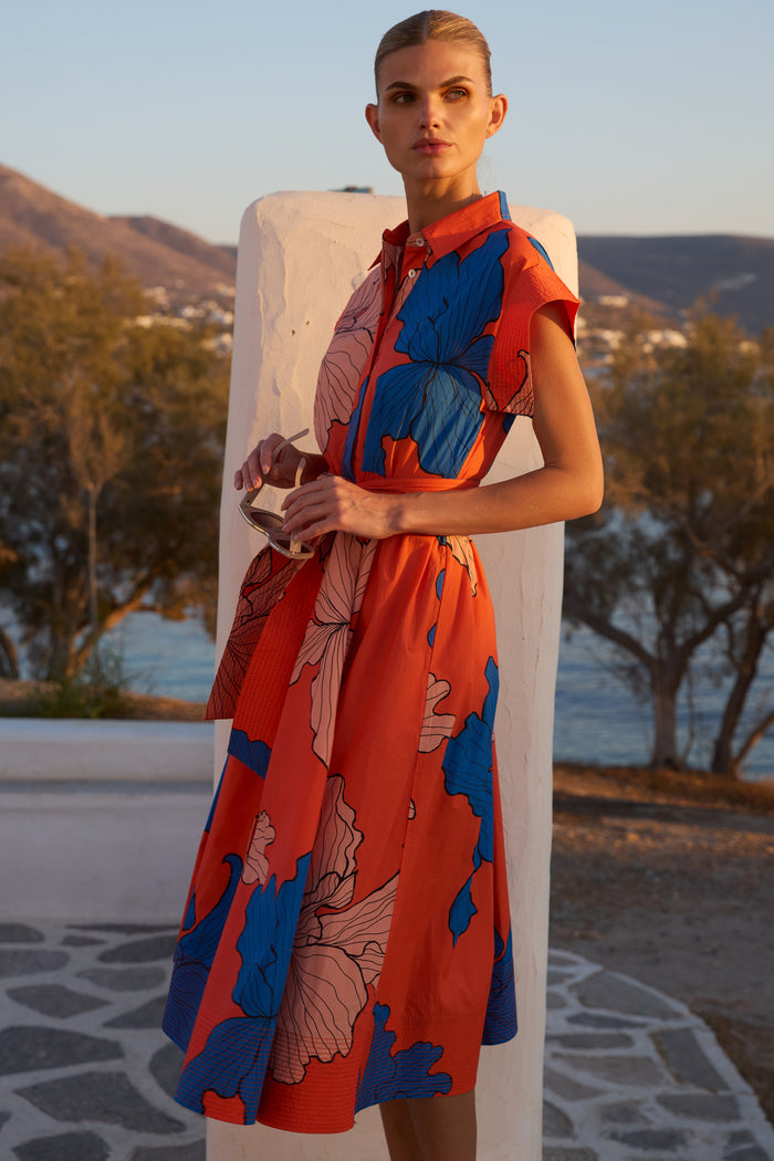 Belted Shirt Dress- Bora Bora Red