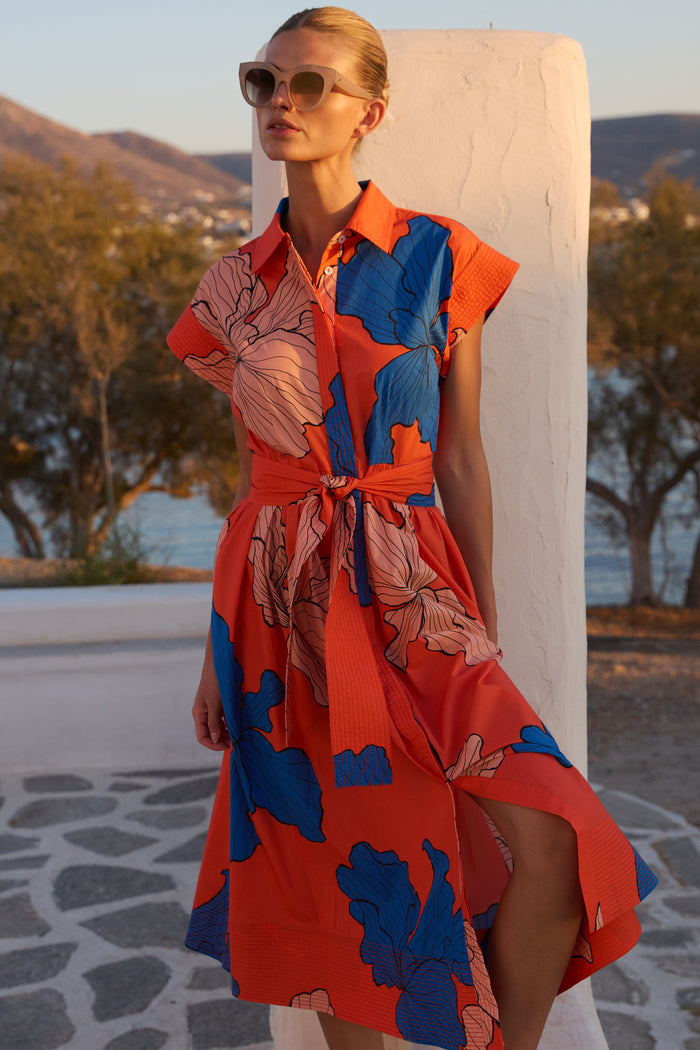 Belted Shirt Dress- Bora Bora Red
