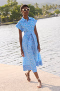 Belted Shirt Dress- Ditsy Blue