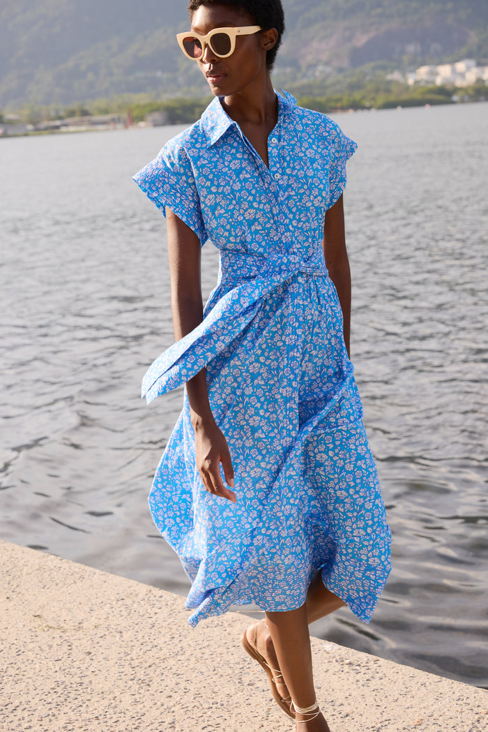 Belted Shirt Dress- Ditsy Blue