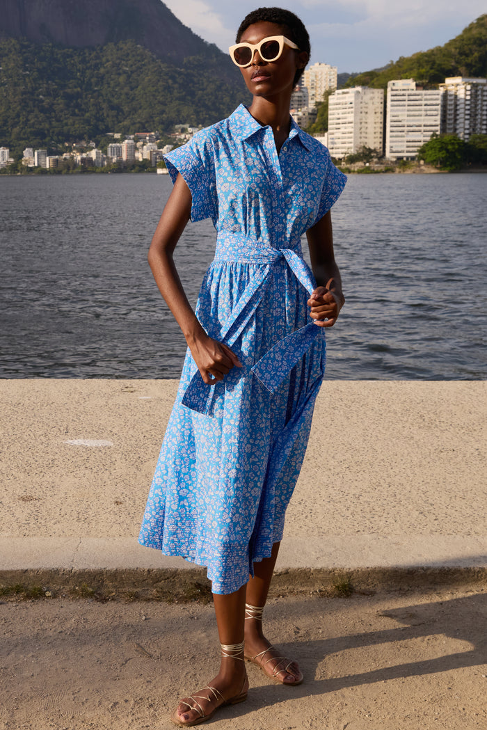 Belted Shirt Dress- Ditsy Blue