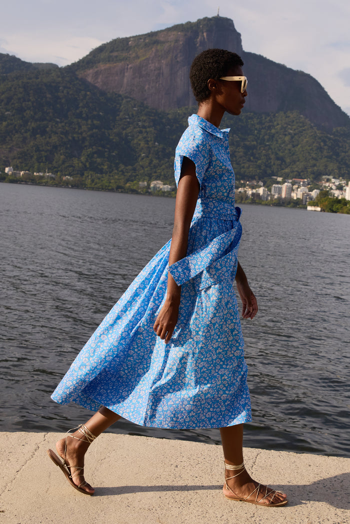 Belted Shirt Dress- Ditsy Blue