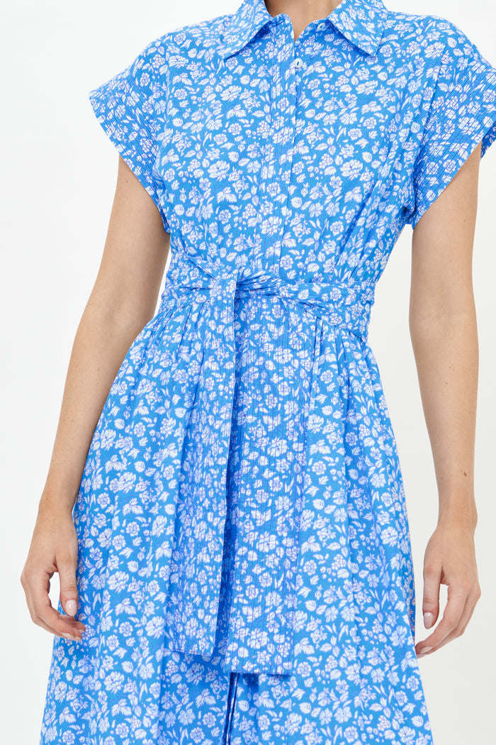 Belted Shirt Dress- Ditsy Blue