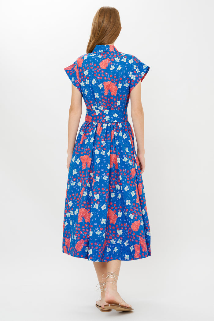 Belted Shirt Dress- Fleur Blue